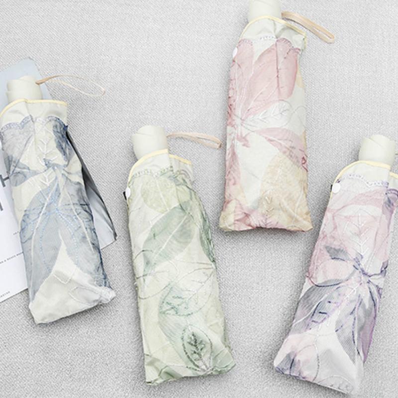 Lace Embroidery Umbrella Lady Sunshade Black Rubber Three Folding Princess Sweet Lace Parasol Anti-uv Sun/ Rain Umbrellas