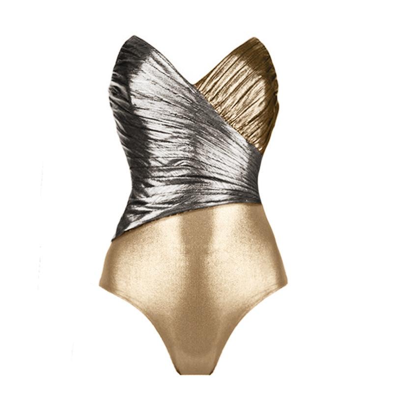 One-piece swimsuit sexy hollow contrasting color splicing swimsuit and umbrella skirt suit women s fashion S