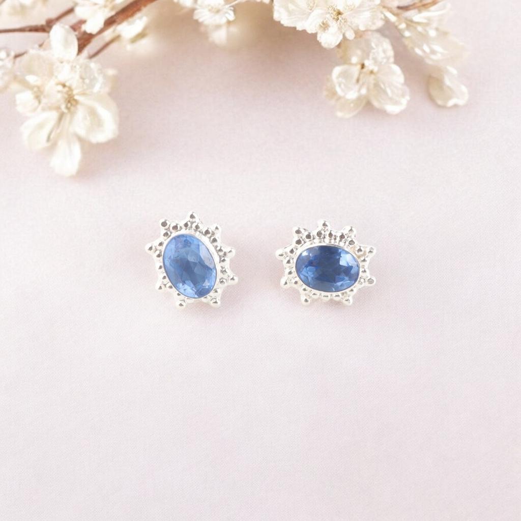 Tanzanite Gemstone 925 Sterling Silver Boho Jewelry Handmade Stud Earrings0.54" EE-151-4