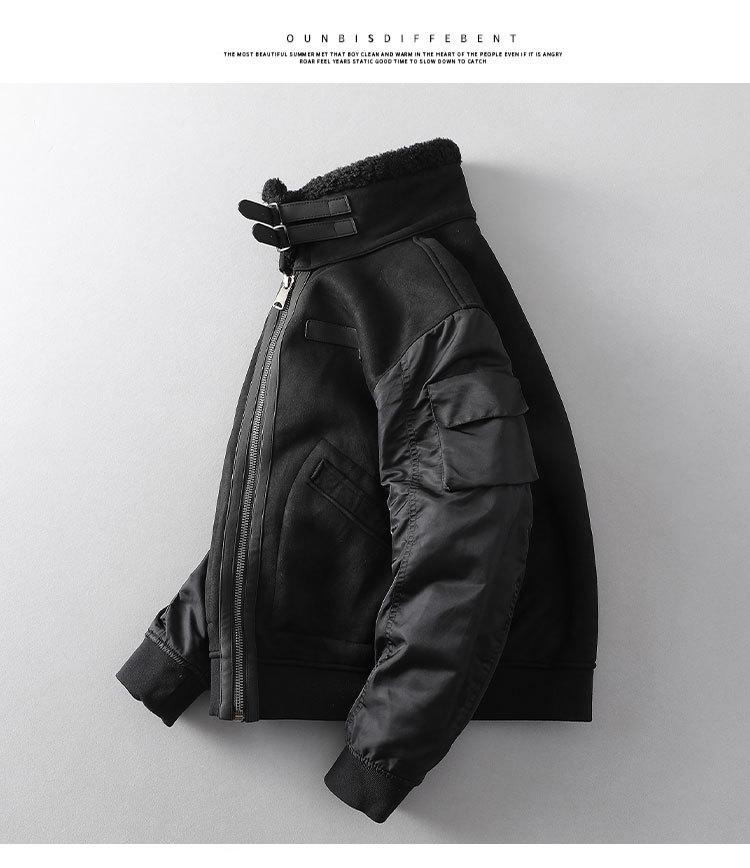 Men's Winter Lapel Leather & Fur Color Block Jacket 