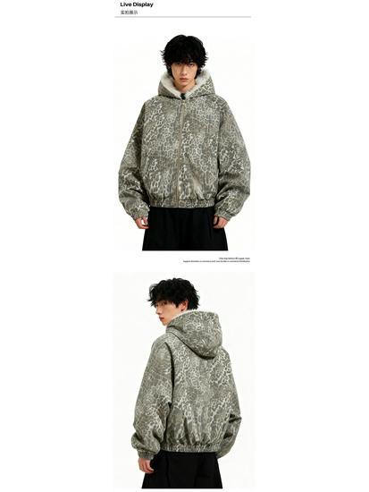 Giacca Invernale con Cappuccio Unisex OREETA Stampa Leopardo Retrò