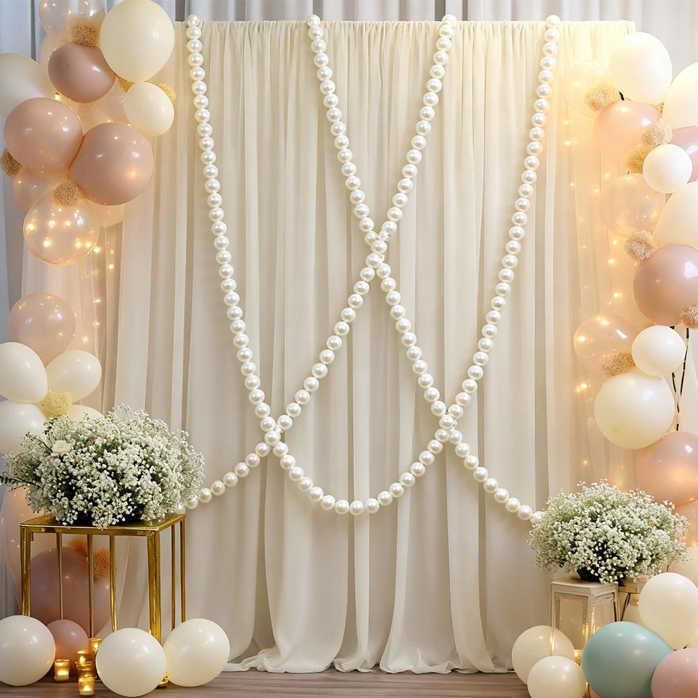 Wedding Backdrop Hanging Decor, Faux Pearl White Round Ball Ornament, DIY Beaded Garland for Ceremony Decoration