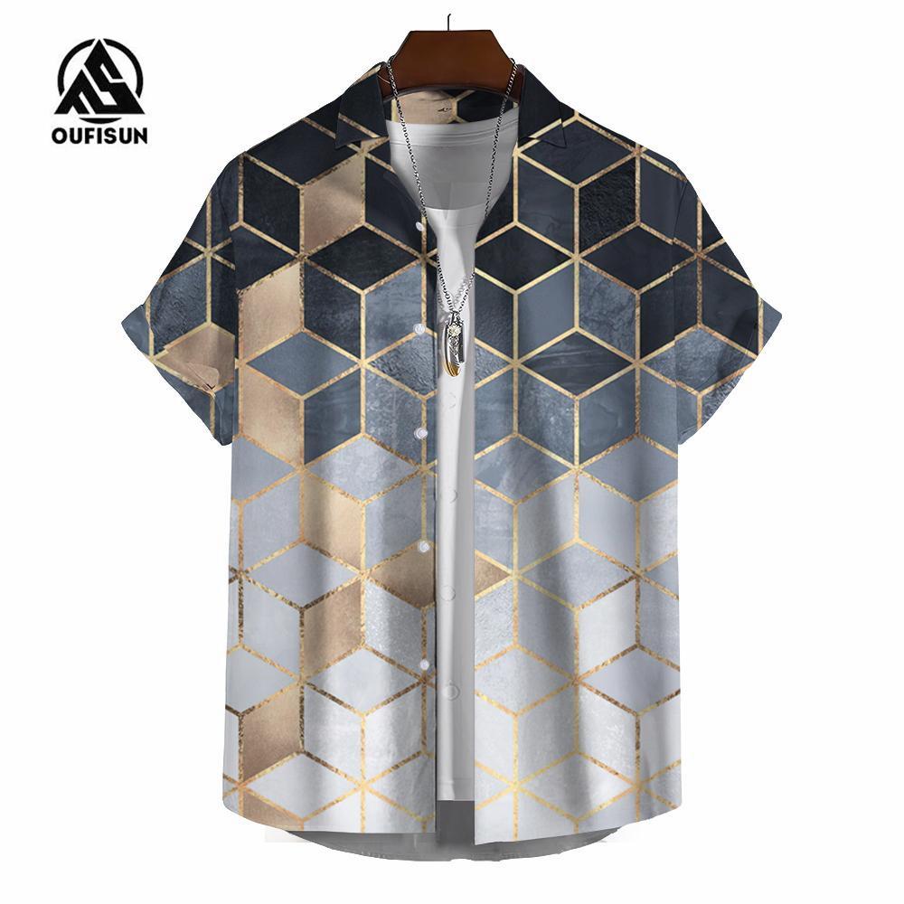 Sommer Herren Casual Kurzarmhemden Bunte Karomusterhemden Tägliche Freizeitkleidung Übergroße Herrenhemden