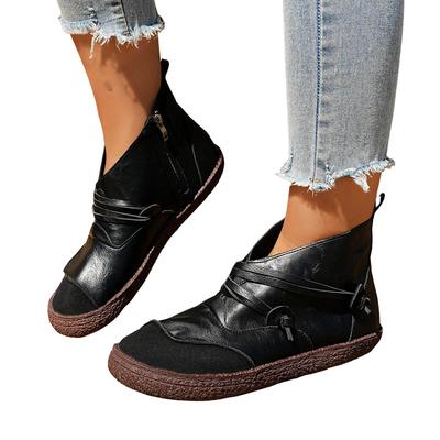 Women Ankle Boots Spring Autumn Sewing PU Zipper Flat With Modern Boots Vintage Patchwork Street Style Outdoor Women Shoes