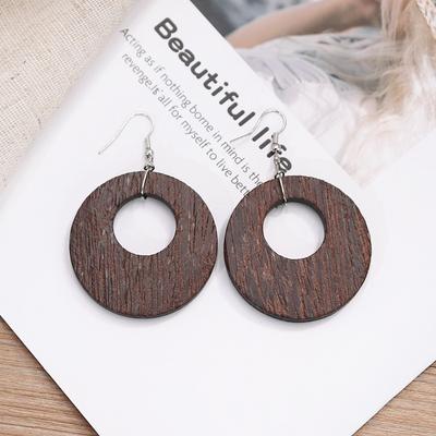 Autumn and Winter Personalized Retro Geometric Wood Earrings Temperament Simple and Versatile Exaggerated Long Wooden Ear Jewelry Women