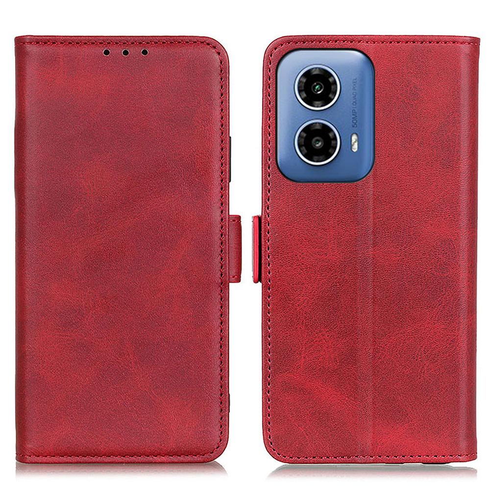 

For Motorola Moto G24 Power Case Scratch Resistant PU Leather Wallet Phone Cover Red