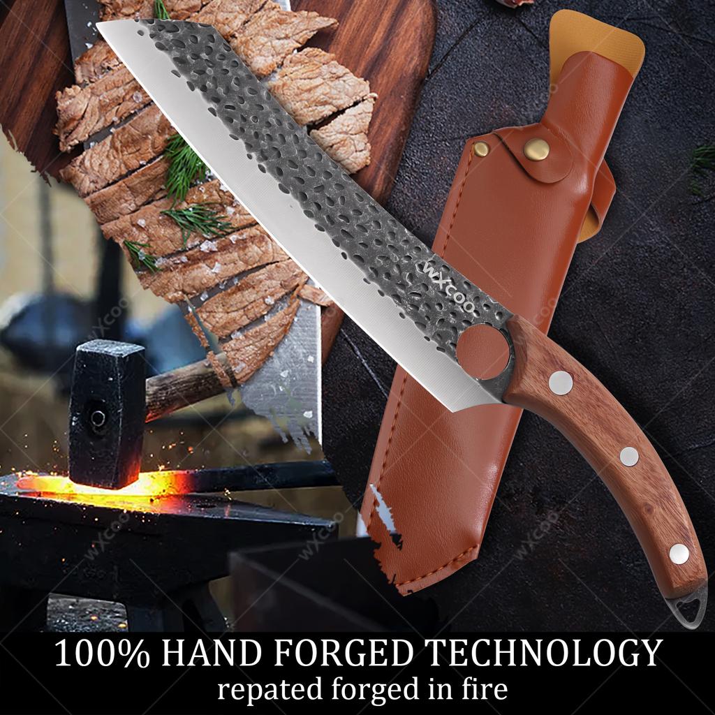 WXCOO Hand Forged Boning Knife Set High Carbon Clad Steel Meat Fish Fruit Cleaver Knife Professional Butcher Kitchen Chef Knives