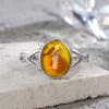 S Sterling Silver Ring With Natural Amber Stone Flower Shape Oval Petal Amber Stone Gifts Fine Jewelry For Women