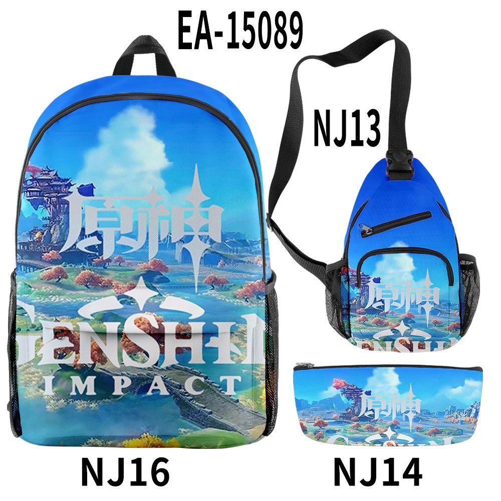 Luxury Novelty Cool Genshin Impact 3D Printed 3pcs/Set Pupil School Bags Travel Laptop Backpack Chest Bag Pencil Case