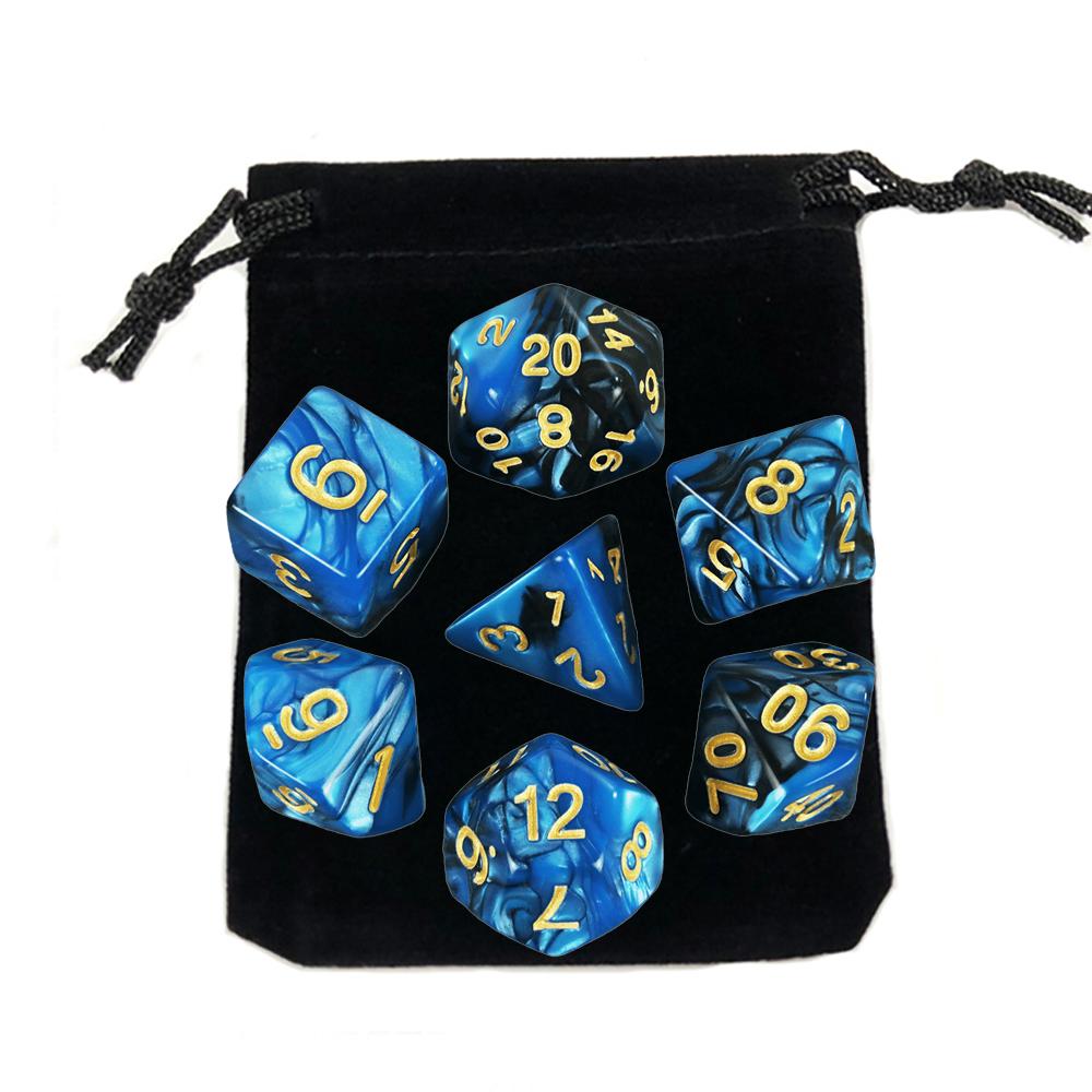7-pack Dice with Carryall D4 D6 D8 D10 D D12 D20 Polyhedral Board Game Pieces