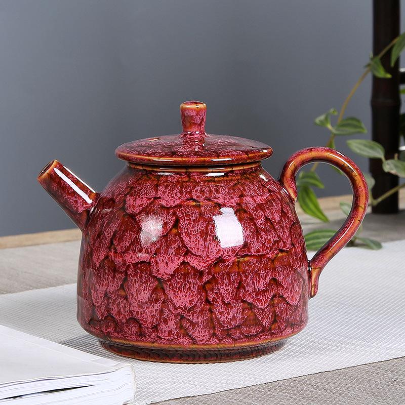 Ceramic Teapot Single Pot Household Large Capacity Simple Kiln Change Tianmu Glaze Jianzhan Kung Fu Tea Set Filter Tea Kettle