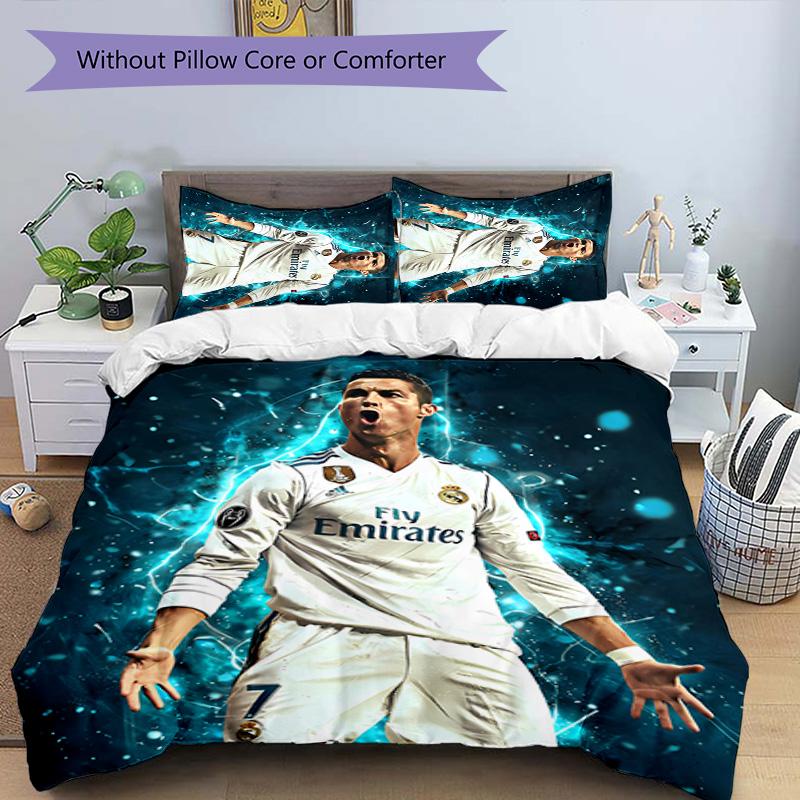 Set di biancheria da letto con motivo Cristiano Ronaldo da 3 pezzi, set copripiumino include copripiumino e federe, decorazione perfetta per la camera da letto in ogni stagione e regalo