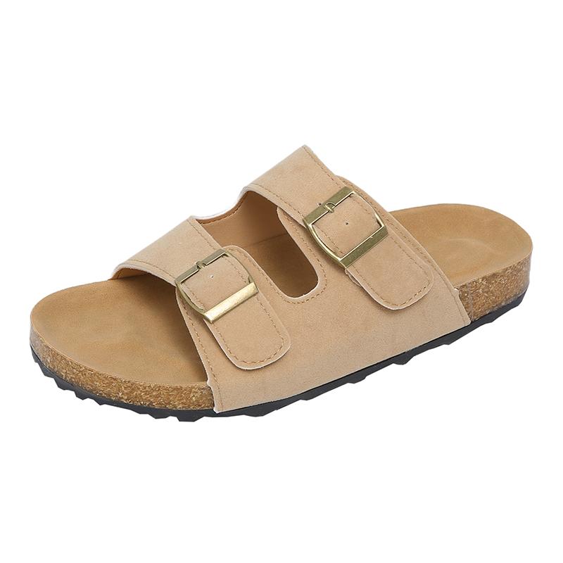 Fashion Women's Fashion Flat Sandals Summer New Round Head Open Toe Metal Buckle Thick Sole Non-slip Slippers