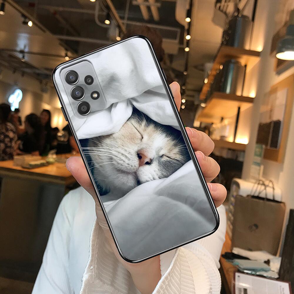 Funny Cartoon Cat Phone Case Hull For Samsung Galaxy A70 A50 A51 A71 A52 A40 A30 A31 A90 A20E 5G A20s Black Shell Art Cell Cove