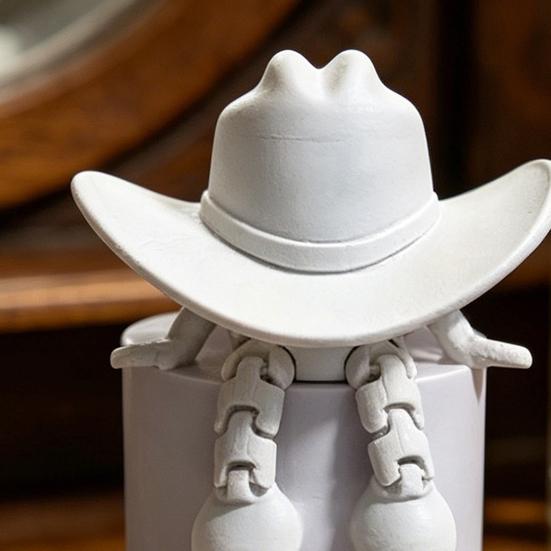 Desktop Ornaments Cowboy Hat Shape 3D Printed Figurine Faceless Funny Adjustable Sitting Posture Desktop Decoration