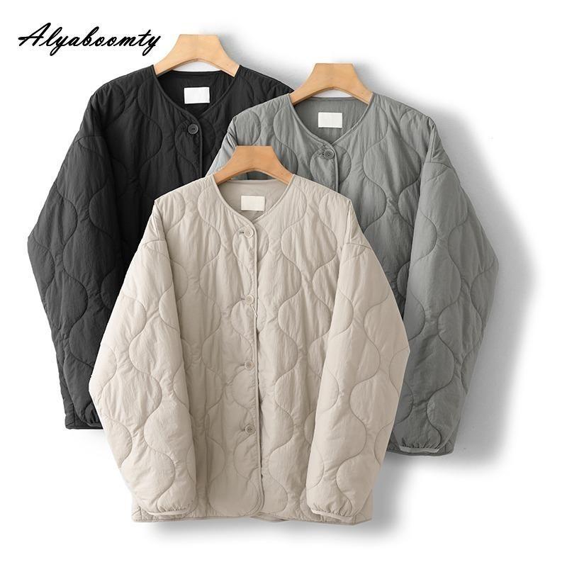 Plus Size Autumn Winter Women Basic Parka O Neck Black Apricot Casual Loose Warm Coat Simple Cotton Ladies' All-Match Outerwear