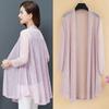 Sommer Neu Übergröße Strickjacke Damen Baumwolle und Leinen Strickpullover Klimaanlagenhemd Sonnenschutz Mittelang Dünne Jacke Schal