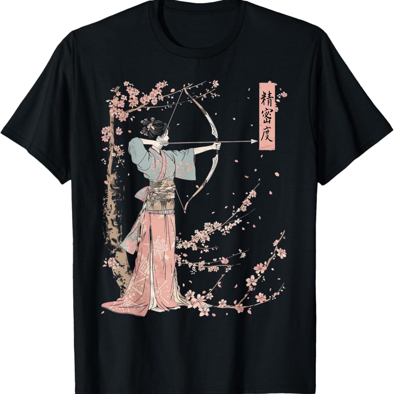 Traditional  Kyudo Archery Art Cherry Blossom Design T-Shirt(1) S чёрный