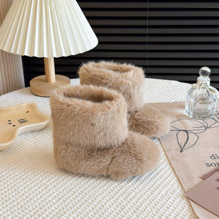 Korean version of children's fluffy boots winter 2025 new girls' snow boots boys' large cotton shoes thickened warm baby cotton boots