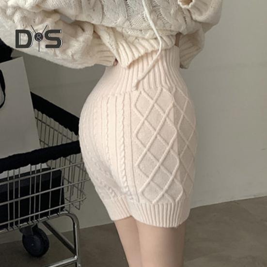 Dámské zimní spodní šortky pletené s vysokým pasem elastické jednobarevné hřejivé proti odhalení základní šortky pro každodenní nošení domů a další