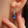 Chic Trendy Drop Earrings for Women Blue Zirconia Pendant Jewelry for Engagement Dainty Fashion Accessories for Female