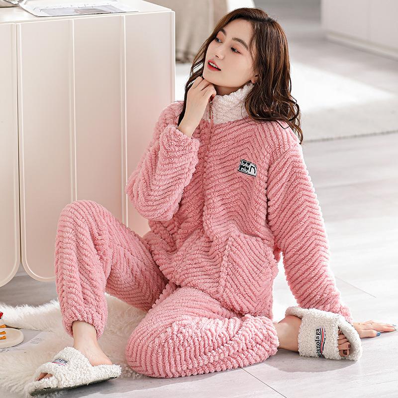 Pajamas Women'S Winter Coral Fleece Women'S Fleece Thickened Warm Autumn And Winter Women'S Flannel Winter Loungewear Set