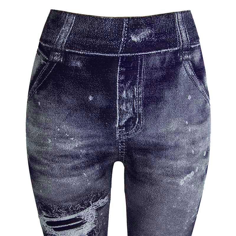 Women Slim Cropped Trousers Elasticity Casual Pants Imitation Denim High Waist Push Up Leggings