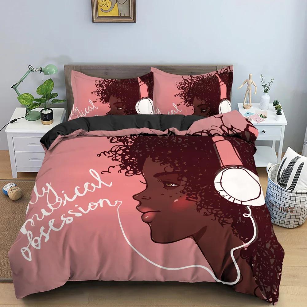 Beautiful Curly Hair Girl Pattern Comfortable Duvet Quilt Cover Pillowcase Bedding Set Children Bedroom Decoration Home Textile