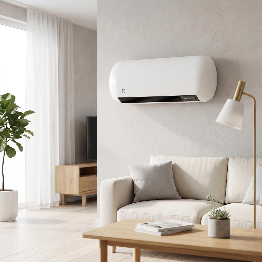 Wall Fan Heater 2000W Ceramic Wall Heater with Fan, 2 Power Levels, LED Display, Thermostat, White