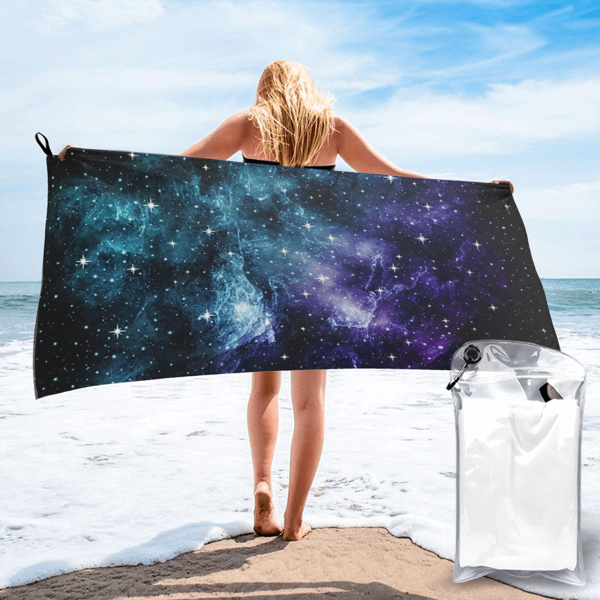 

Teal Purple Galaxy Nebula Dream Beach Towel Soft Microfiber Quick Dry Absorbent Quick Towels For Bath W30*H60(CM)