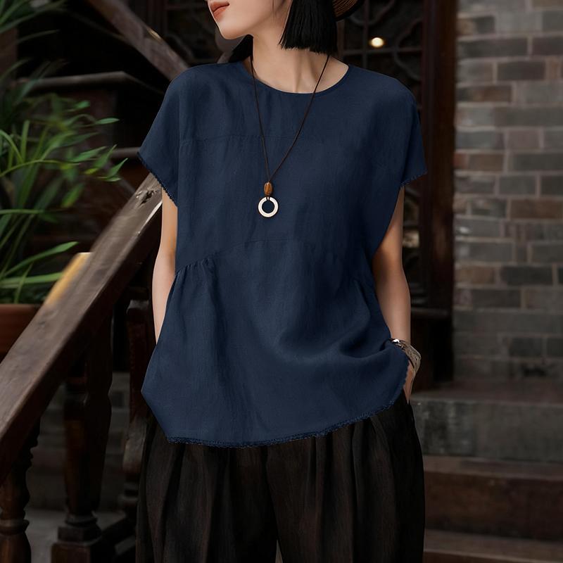 ZANZEA T-shirts Femininas Casuais de Verão de Manga Curta e Cor Sólida com Decote Redondo