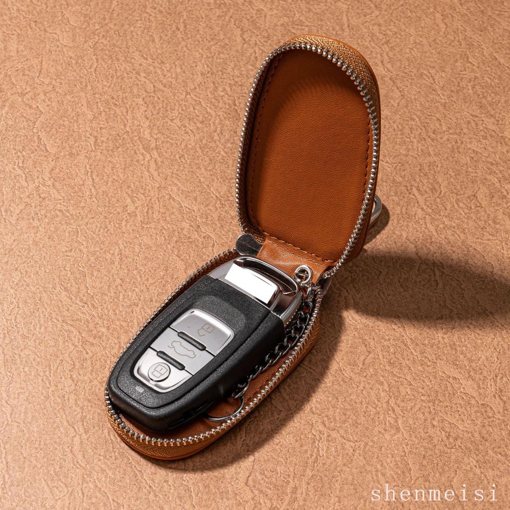 Pu Leather Car Key Fob Protector Case Holder Car Smart Bag Keychain Protector Cover With Metal Hook and Keyring