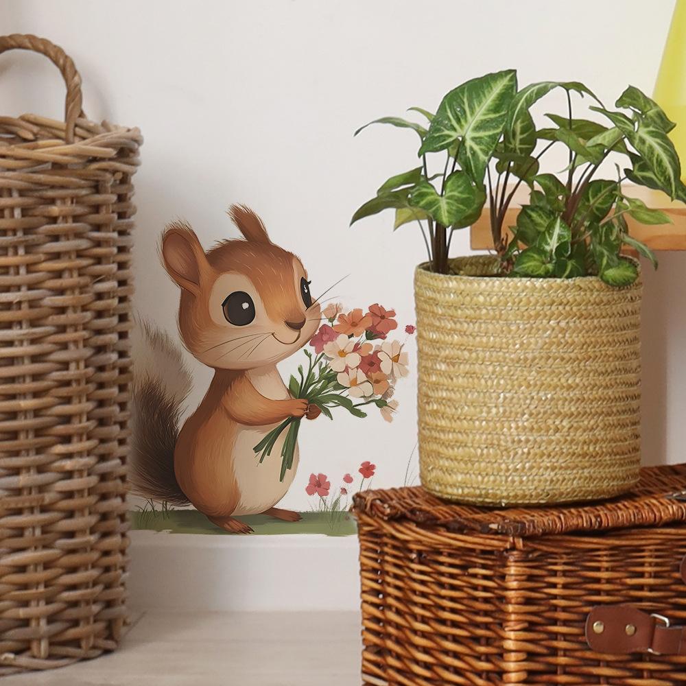 Tecknad Ekorre Bukett Sovrum Vardagsrum Hemma Vägg Bakgrund Försköning Dekoration Väggdekaler