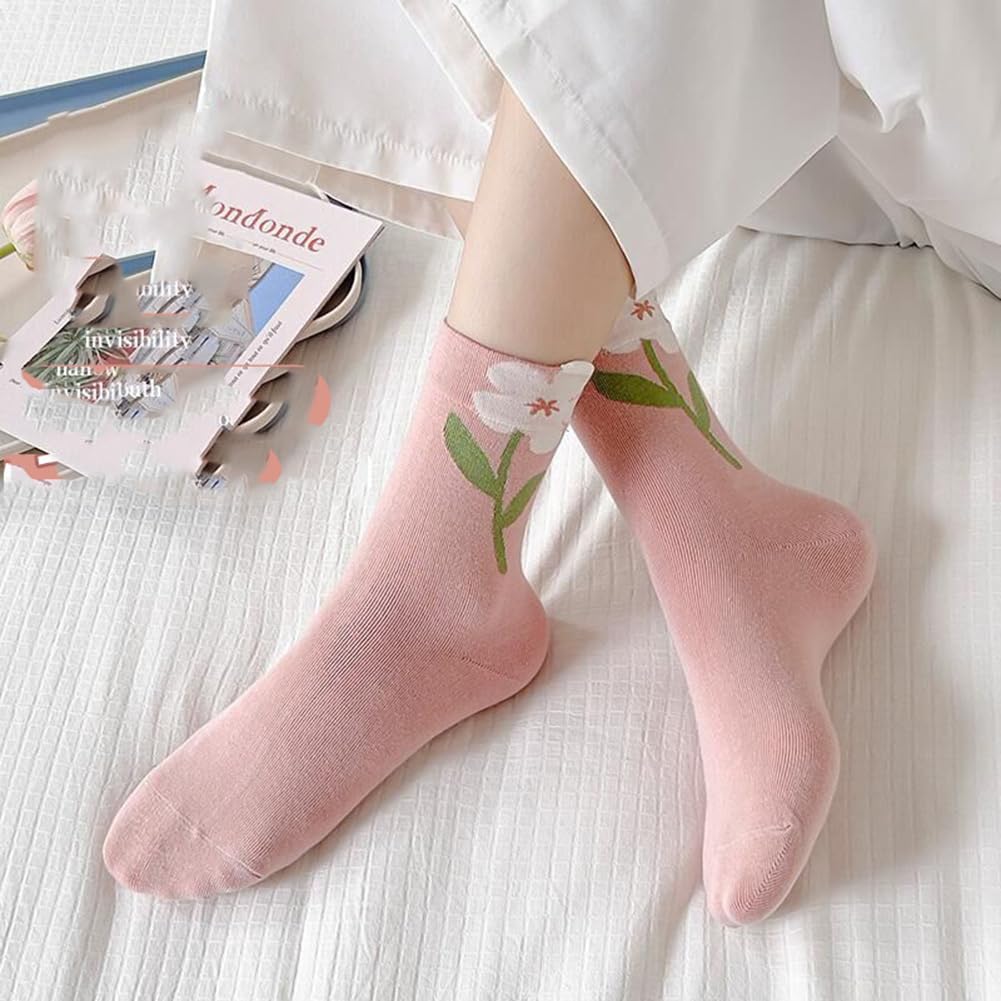 Yolrky Cute Socks for and Colorful Stylish and Casual Women's Spring, Autumn, Winter, 5-Pair Set, Socks, (Multicolor/Floral)