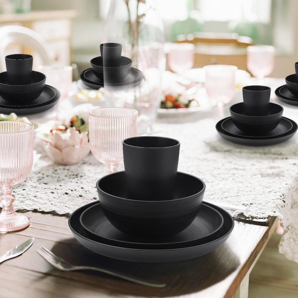 Eco-Friendly Wheat Straw 24-Piece Dinnerware Set: Plates, Bowls, Cups & Cutlery