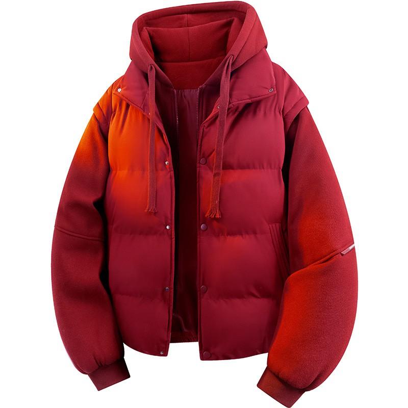 Mens Loose Fit Two-Piece Cotton Puffer Jacket 2026 Winter Casual Fashion Couple Coat