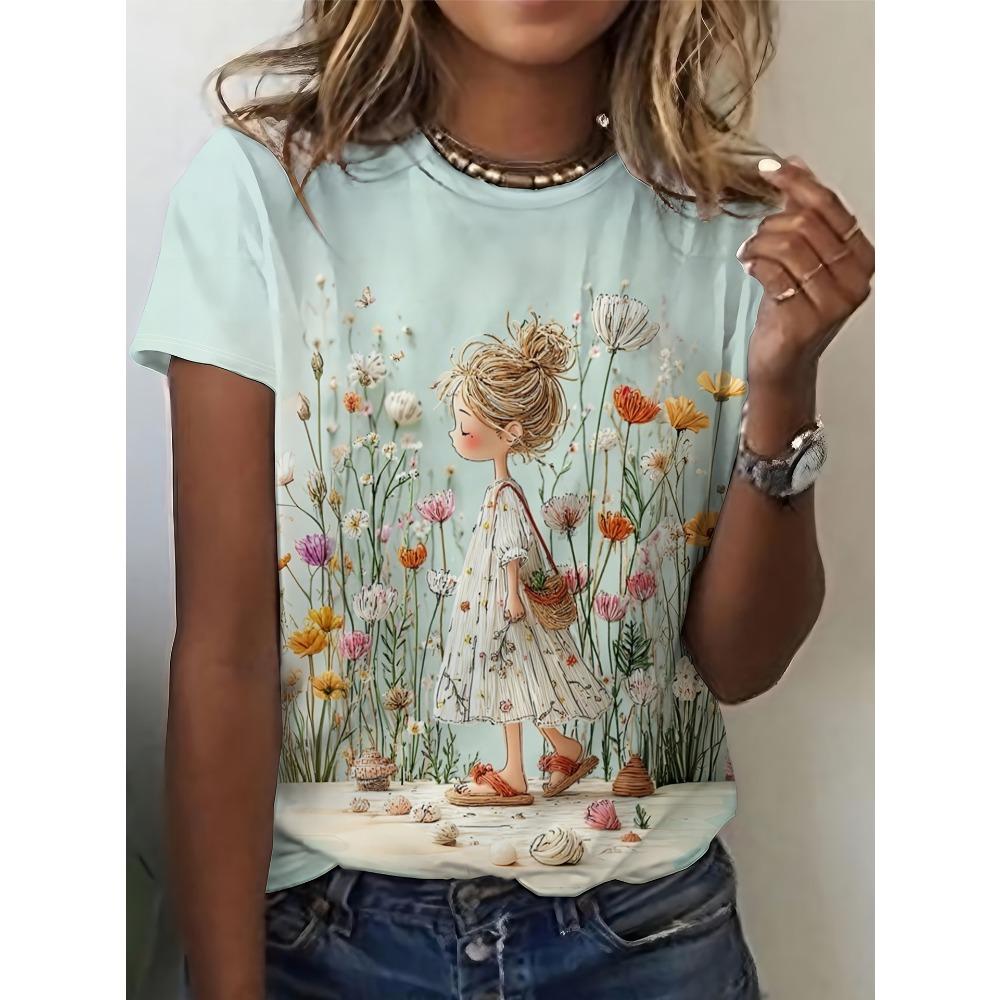 Summer 3D Printed Color T-shirt Women's Color Portrait Pattern Loose Comfortable Large Size Fashion Soft BreathableO-neck T-shirt