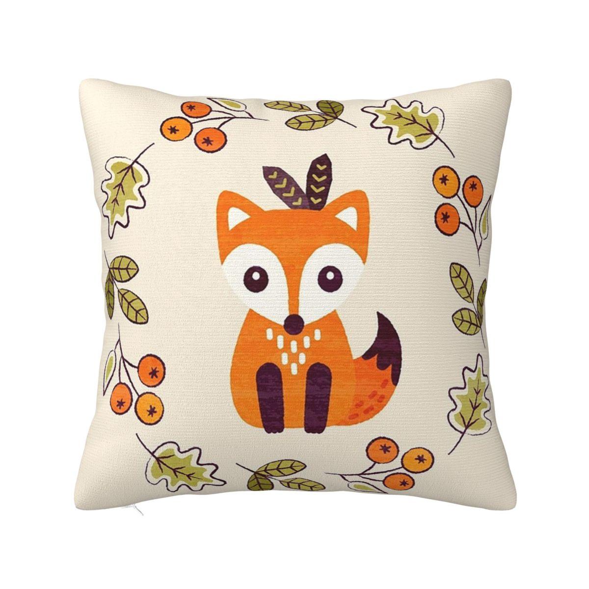 Little Fox With Autumn Berries Square Pillowcase Pillow Cover Polyester Cushion Decor Comfort Throw Pillow for Home Sofa 30x30 cm 12x12 in