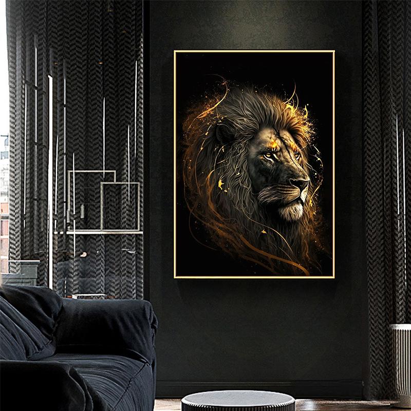 Black And Gold Animals Poster Animal Eagle Lion Carp Wolf Photo Canvas Print Poster Wall Art Decoration Painting Home Decoration