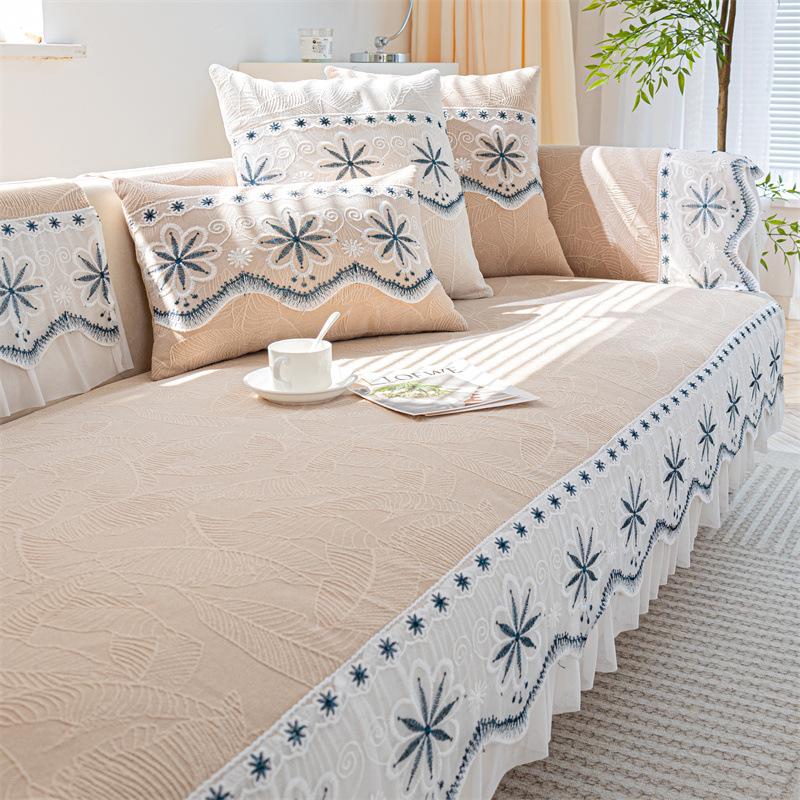 Sofa Cushion  New Chenille Seat Cushion Four Seasons Universal French Lace Skirt Non-Slip Sofa Cover Cover Cloth