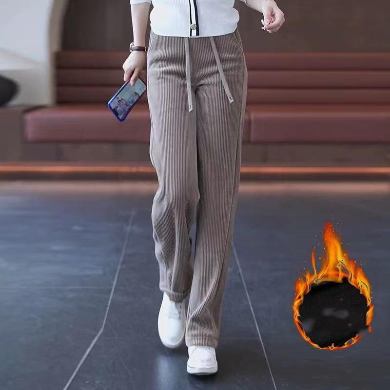 Herbst Winter Elastische Taille Locker Lässig Weitbein Kordhosen Samt Mode All Match Hosen Damenbekleidung