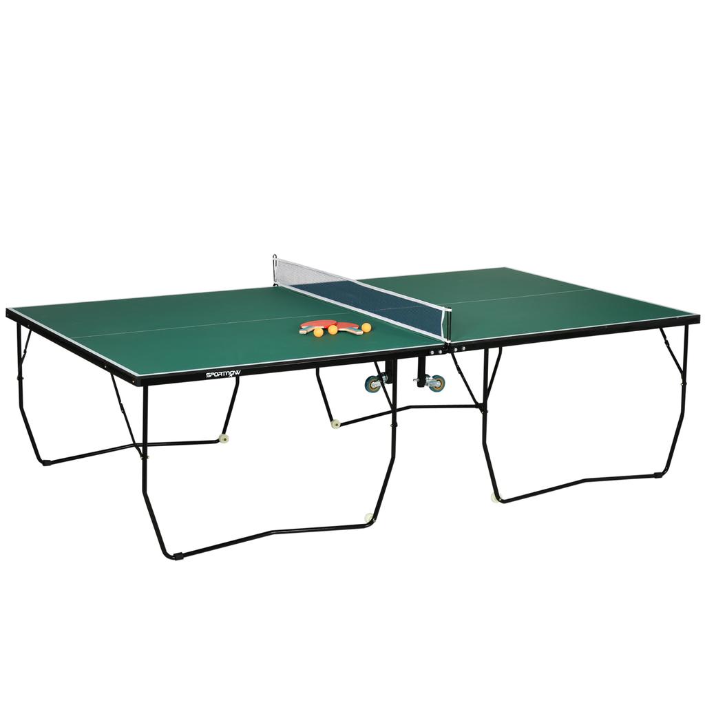 9FT Folding Tennis Table, with 8 Wheels, for Indoor Use, Green