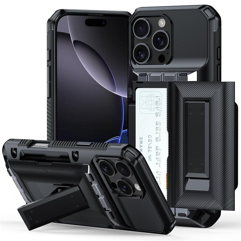 Cross-border Apple 13 Mobile Phone Case 16Pro Side Sliding with Bracket Card Advanced Feeling Iphone15 Hard Shell 4