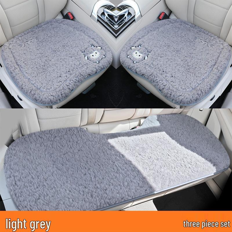 Universal Embroidered Lambswool Car Seat Cushion Set - Winter Warm 3-Piece Interior Decor.