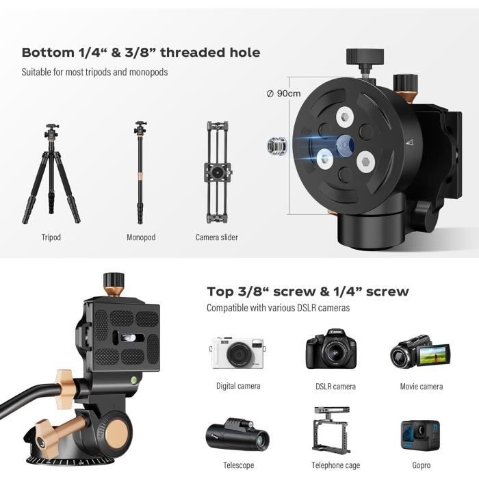 Tête panoramique - soonpho - alliage aluminium - poignée améliorée - réglage 360 degrés - charge 18kg