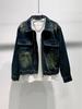 Men's Distressed Retro Slim-fit Denim Jacket - Casual Zipper Outerwear for Spring & Autumn.