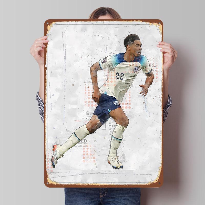 Jude Bellingham Football Printed Poster Customized Wall Art Retro Vintage Metal Tin Signs for Home Aesthetic Room Decor Men Desk