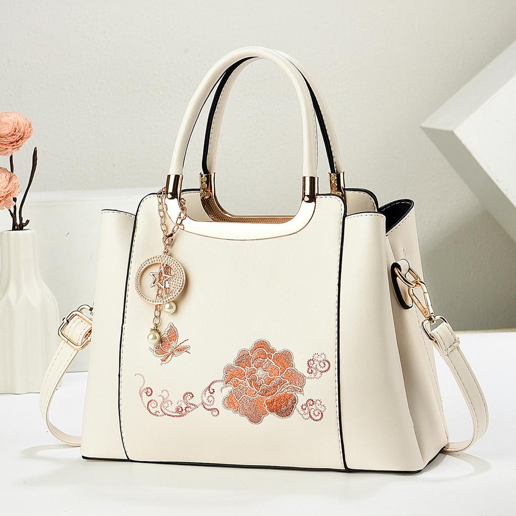 Fashionable Embroidered Crossbody Bag New Women's Single Shoulder Handbag for Middle-Aged Women Durable PU Leather Bags