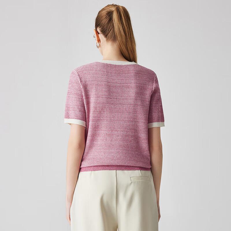 Zhaojun Women's Mulberry Silk Blend Color-Block Knit T-Shirt