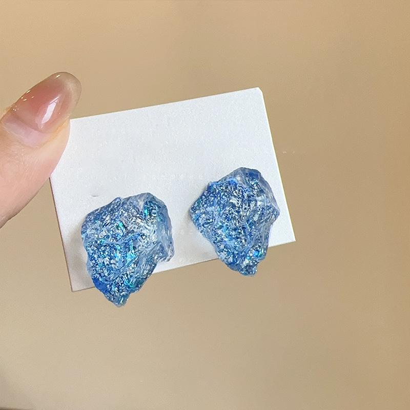 

Silver Needle Irregular Resin Earrings Femininity Versatile Earrings Light Luxury Premium Earrings Design Niche